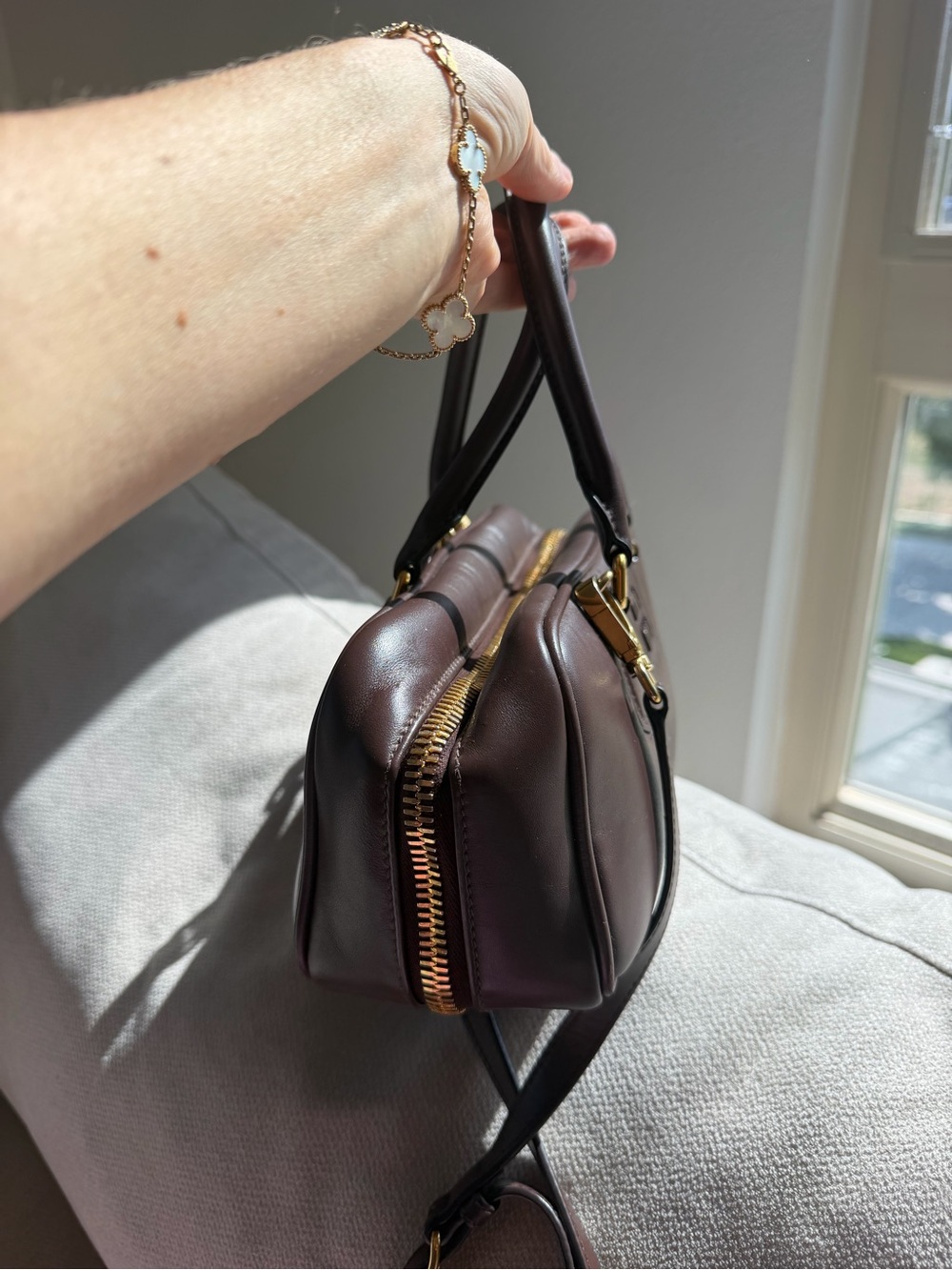 Miu Miu Dark Brown Leather Bowling Bag with Gold Hardware - Picture 3 of 5